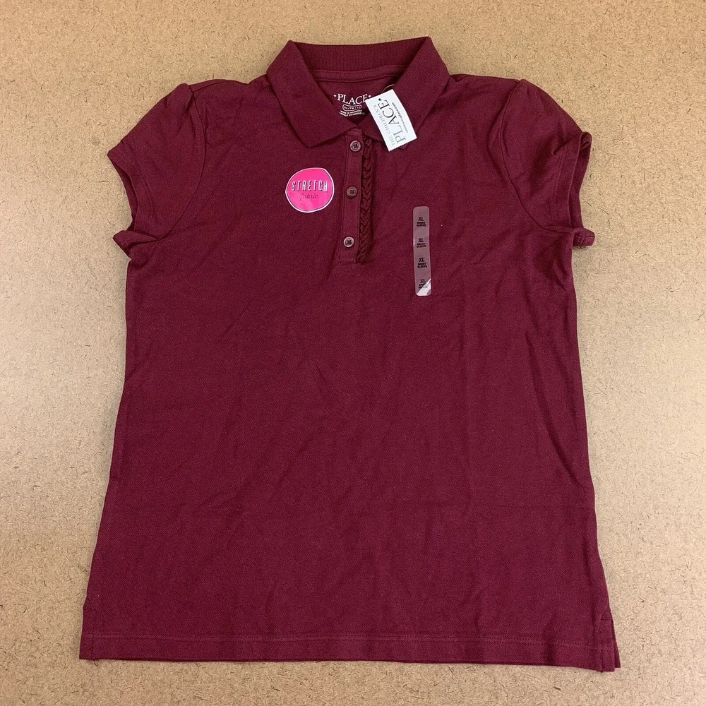 The Children's Place Girls Size XL 14 Rubine Uniform Ruffle Pique Polo NWT